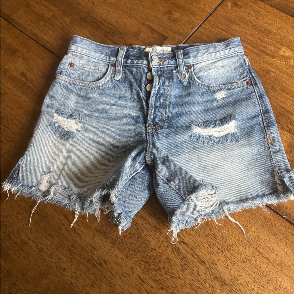 We The Free Blue Jean Shorts Distressed Frayed Hem